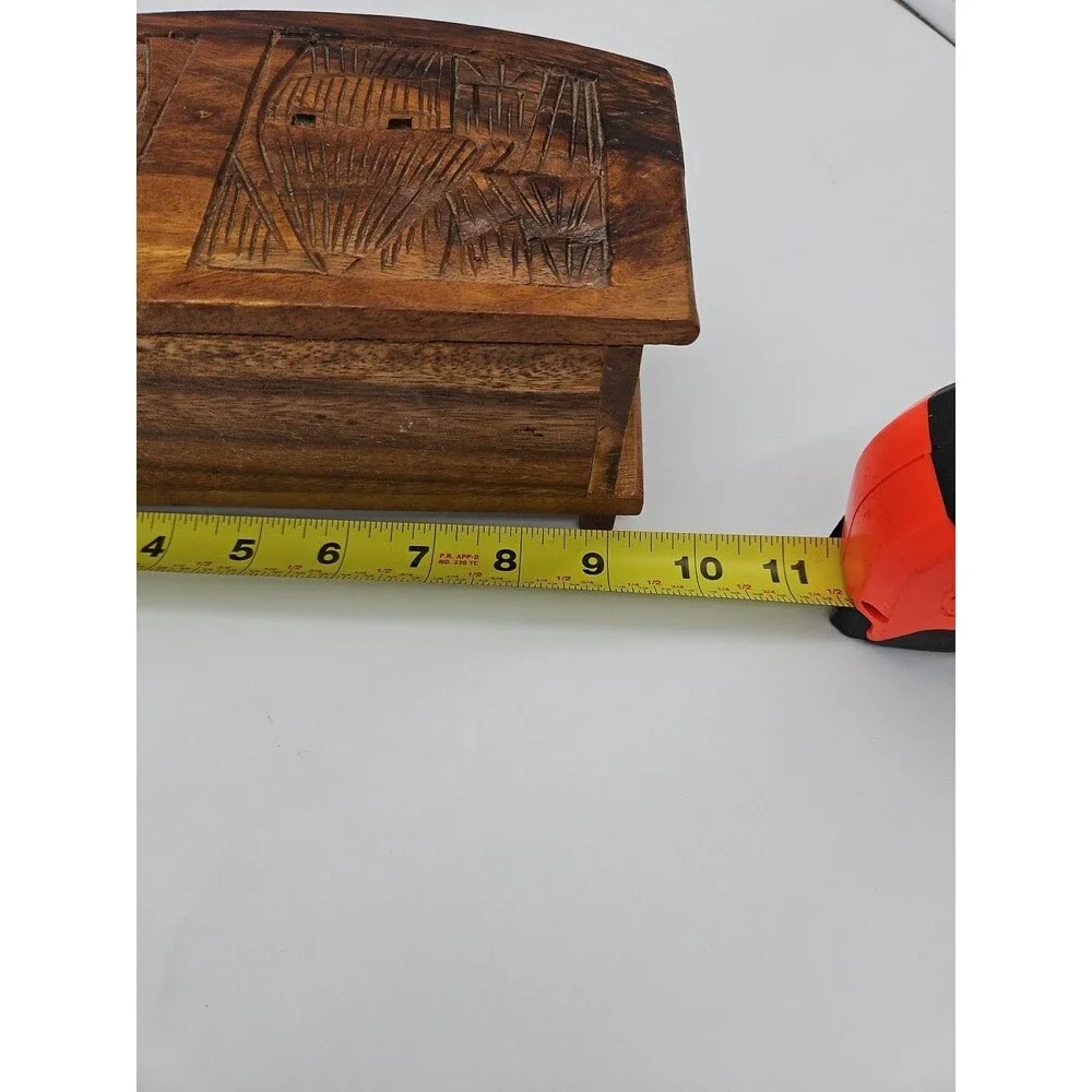 Vintage Handcarved Wooden Coaster Set of 10 Coasters In Box- Thailand